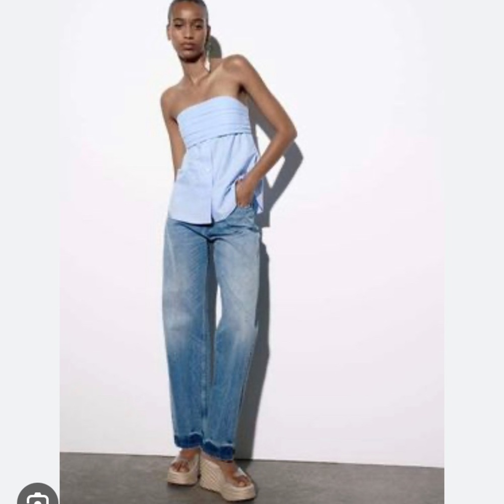 Zara Strapless Poplin Top
